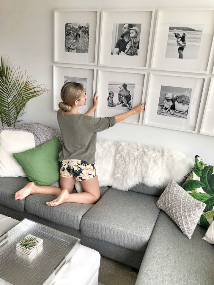 living room wall art gallery of black and white family photos