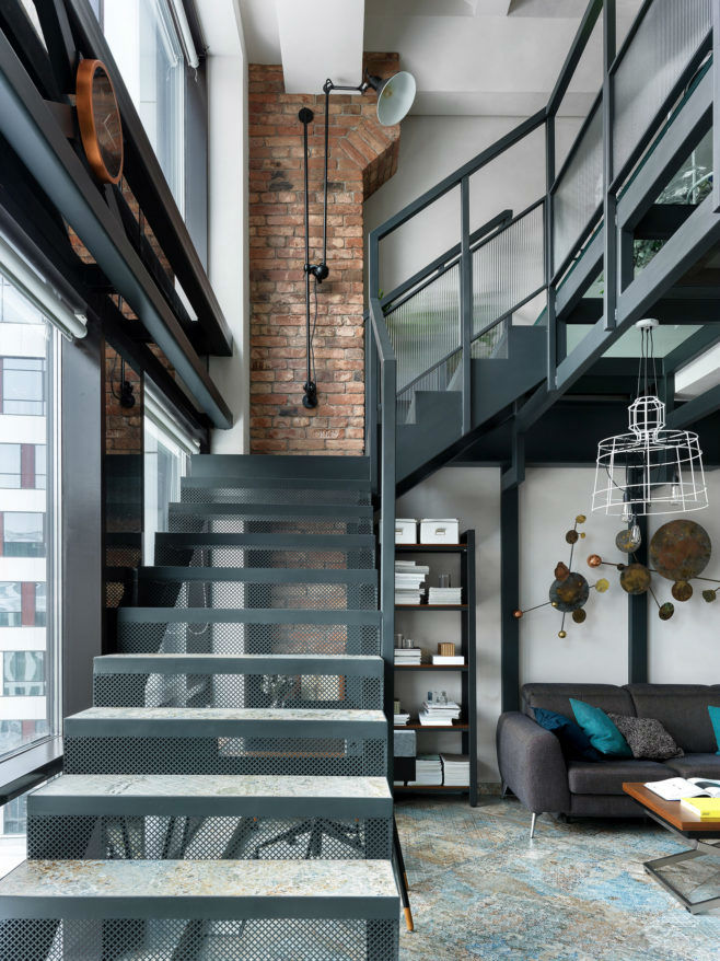 metal loft stairs with tiles