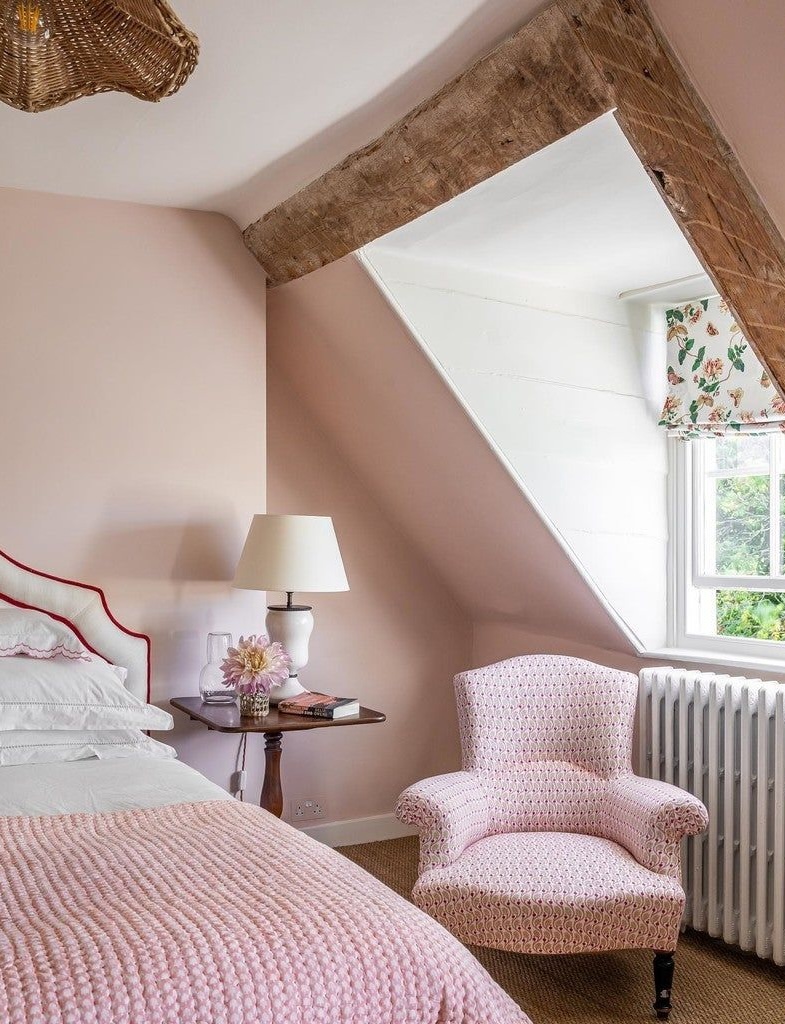 bedroom with Farrow & Ball Pink Ground paint color