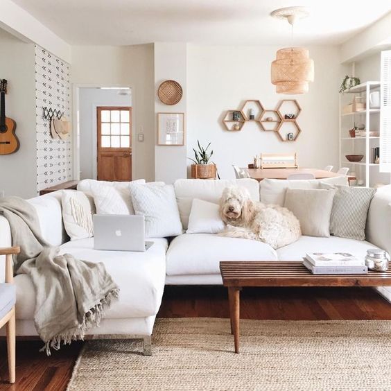 white and brown living room