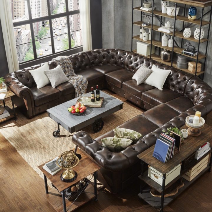  stor sirkulær brun sofa