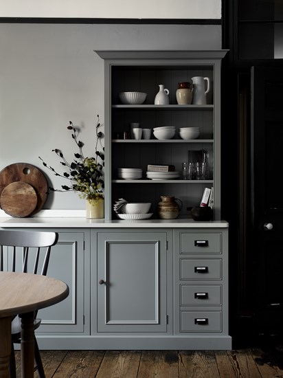 Traditionally Made Timeless Timber Κitchen with gray furniture 