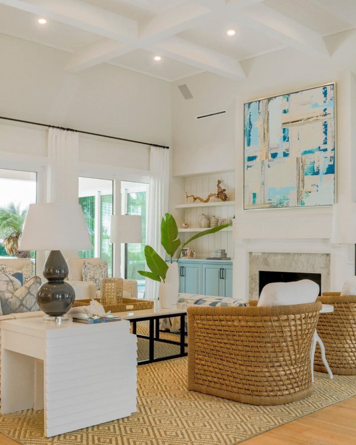 coastal decor with white brown and light blue hues