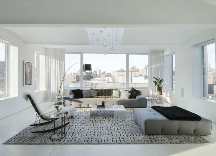 contemporary bright white and grey living room