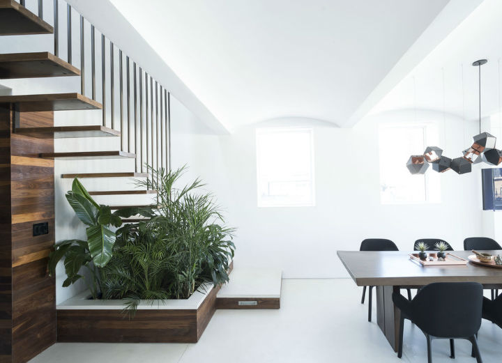 contemporary staircase with plants