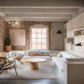 modern fresh happy living room with brick wall pearl loft
