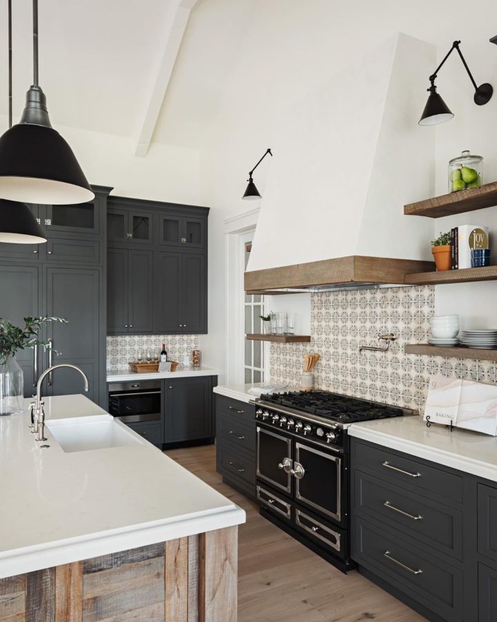 dark-grey-kitchen-cabinets-with-reclaimed-wood-kitchen-island
