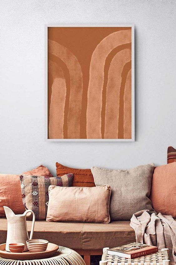 Tangerine and cornflower living room color scheme idea