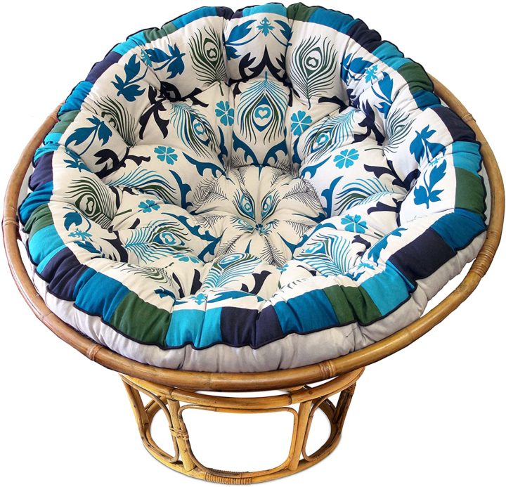 COTTON CRAFT Papasan - Polly Peacock - Blue - Overstuffed Chair Cushion, Sink into Our Thick Comfortable and Oversized Papasan, Pure Cotton Duck Fabric