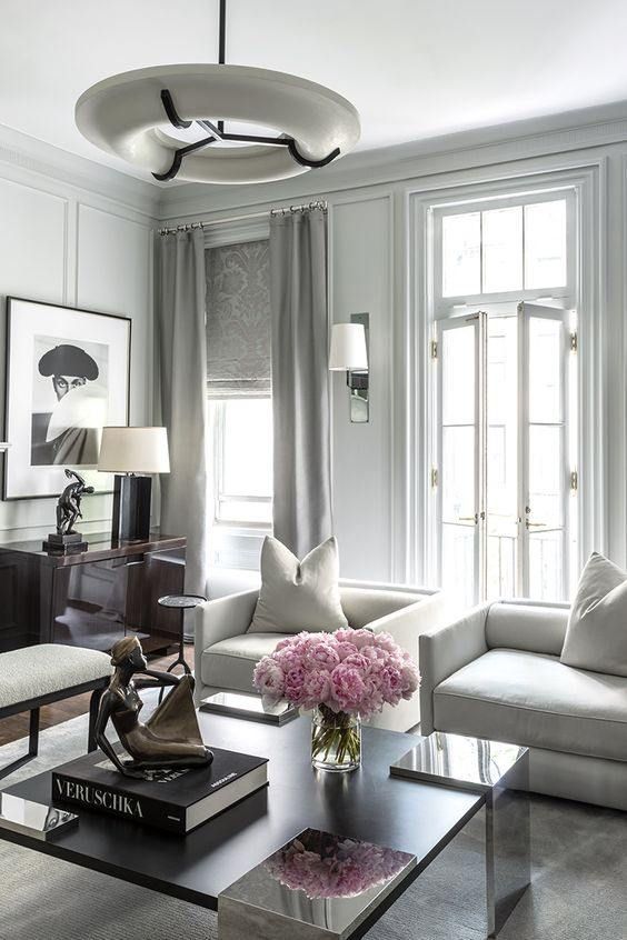 elegant chic grey living room Window Treatment Set