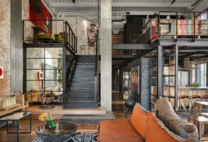 Luxury Apartment Decorated With Industrial Loft Modern Interior Design.  Peculiar AI Generative Image. Stock Photo, Picture and Royalty Free Image.  Image 198174582.