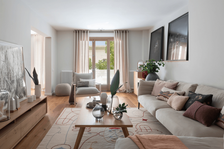 contemporary modern mid century natural colors living room apartment interior design idea