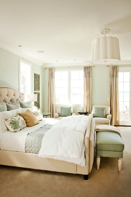 Elegant bedroom photo with green walls