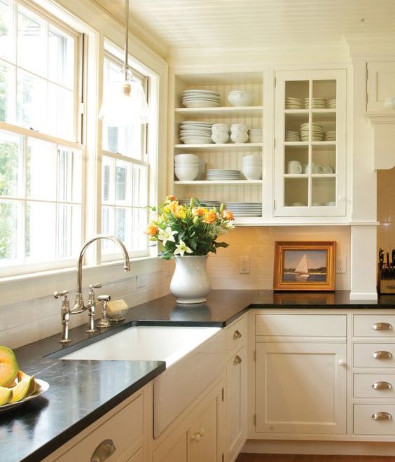 white classic kitchen design with Soapstone countertop