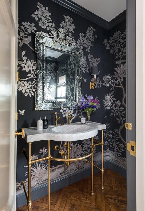 powder-room-with-black-silver-mural