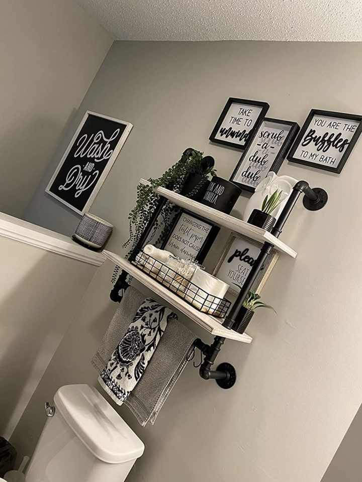 Industrial Pipe Shelving Bathroom Pipe Shelves with Towel Bar