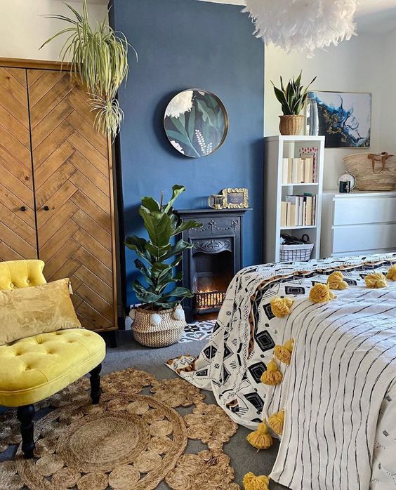 blue and yellow bedroom design idea