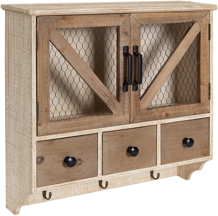 Kate and Laurel Hutchins Decorative Wooden Wall Cabinet with Chicken Wire
