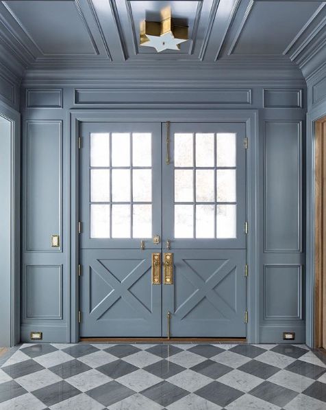 double grey blue front Dutch door