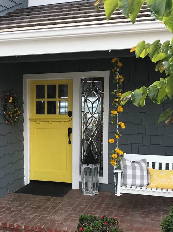 yellow front  exterior Dutch door