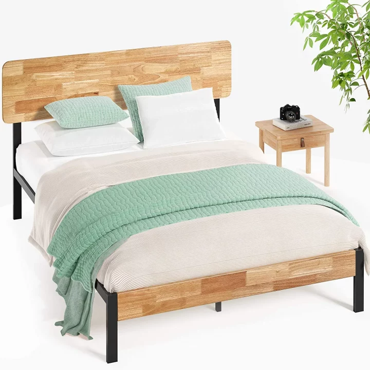 Zinus Olivia Metal and Wood Platform Bed with Wood Slat Support, King