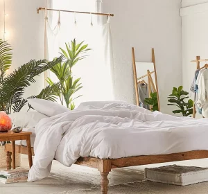 Boho natural wood King size Bed without headboard