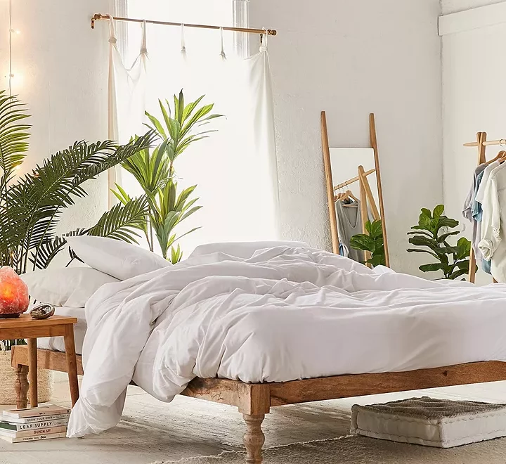 Boho natural wood King size Bed without headboard
