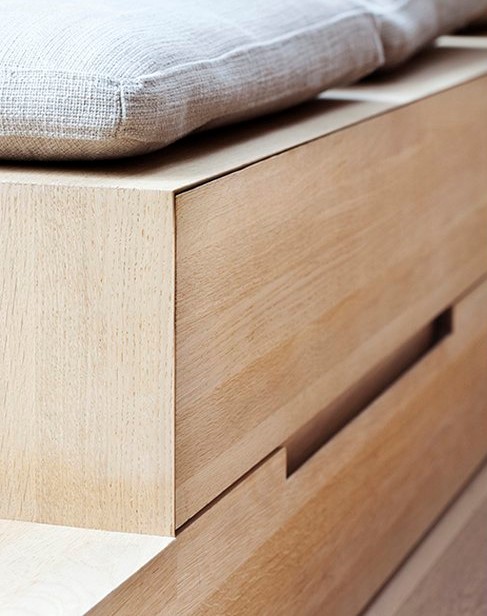 oak minimalist wood bench with drawers