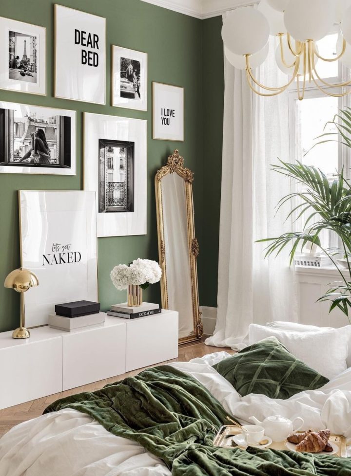 oliv-green-wall-with-art-gallery