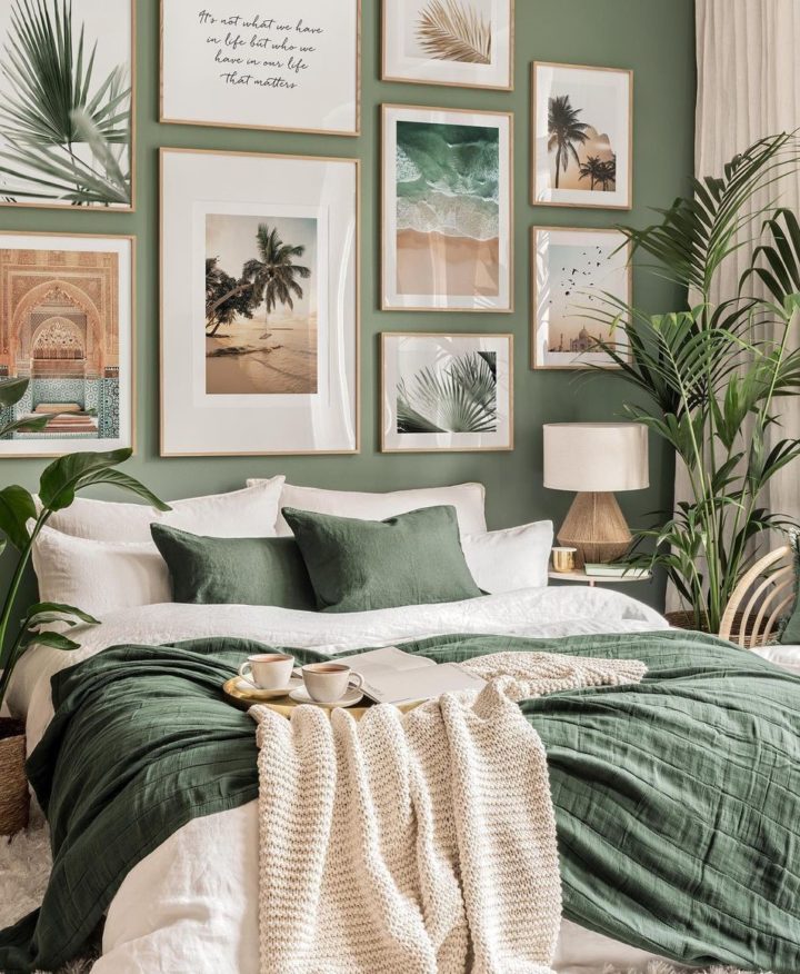green urban Minimalist Boho Bedroom design idea 