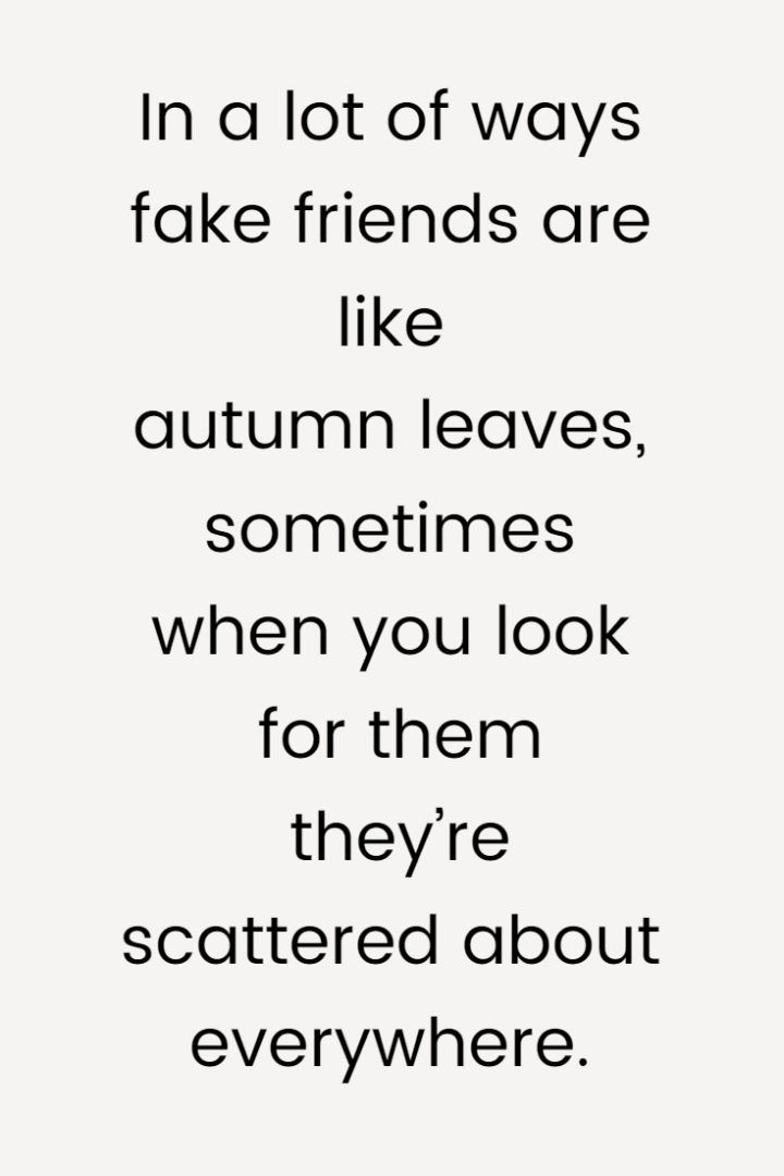 In a lot of ways fake friends are like autumn leaves, sometimes when you look for them they’re scattered about everywhere.