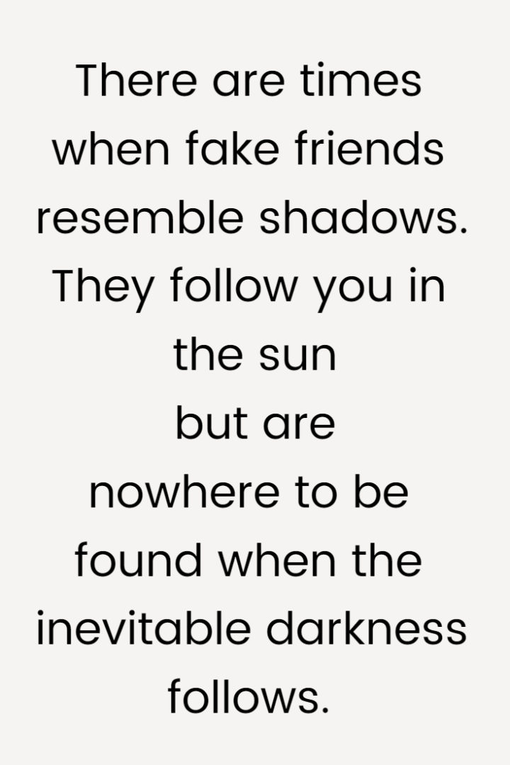 There are times when fake friends resemble shadows. They follow you in the sun but are nowhere to be found when the inevitable darkness follows.