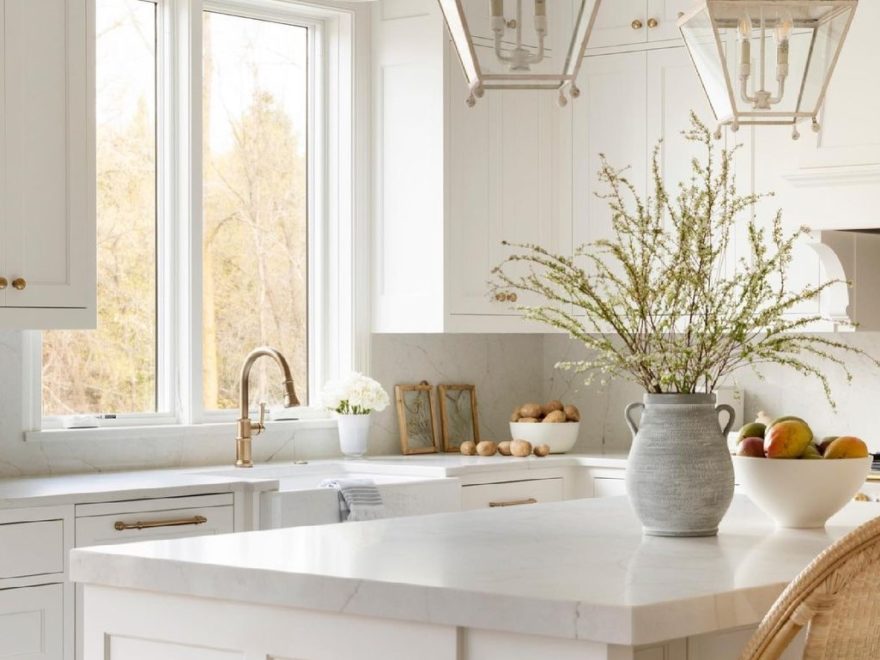 white White kitchen with Calacatta Valentin Quartz Countertop