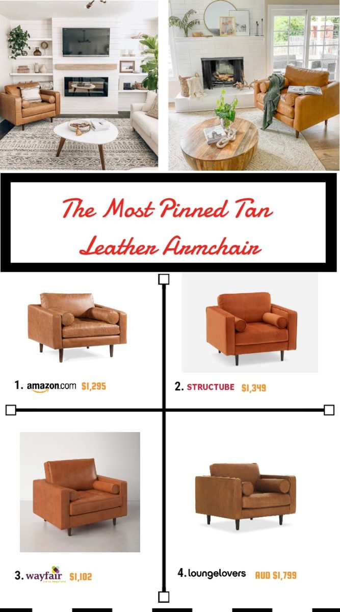 tan caramel color midcentury leather armchair