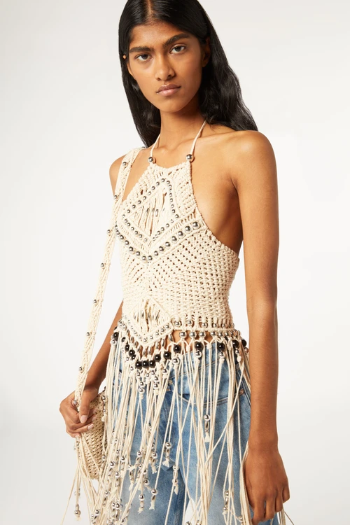 NEW ARRIVAL PACO RABANNE Fringed crochet top