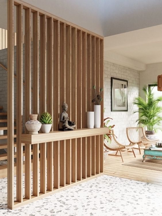 living room entryway modern wood divider