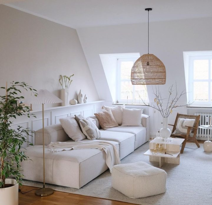 neutral boho minimalist living room decorating idea