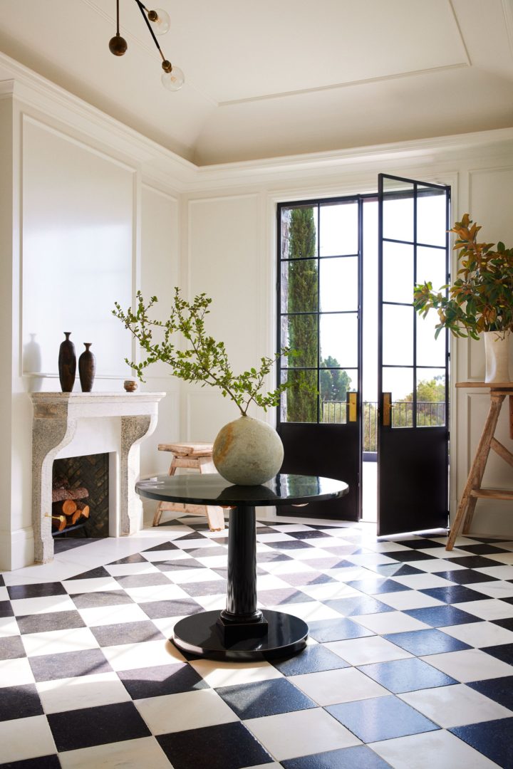 Gwyneth Paltrow's Exquisite Montecito Home entrance with fireplace