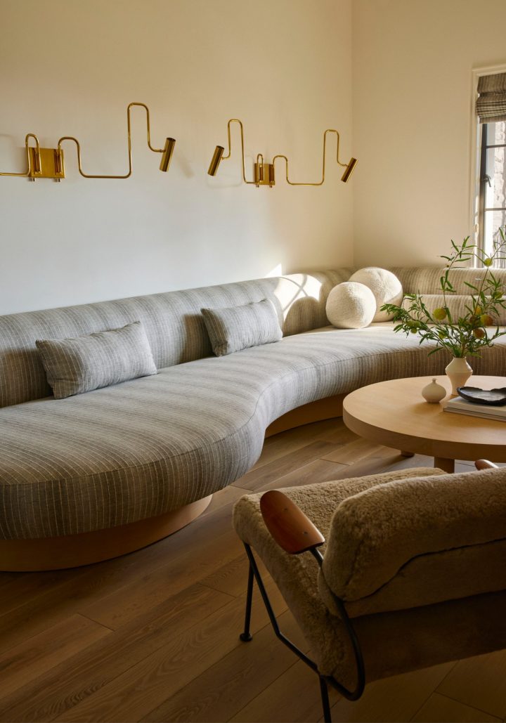 Gwyneth Paltrow's Exquisite Montecito Home living room with gray curved couch