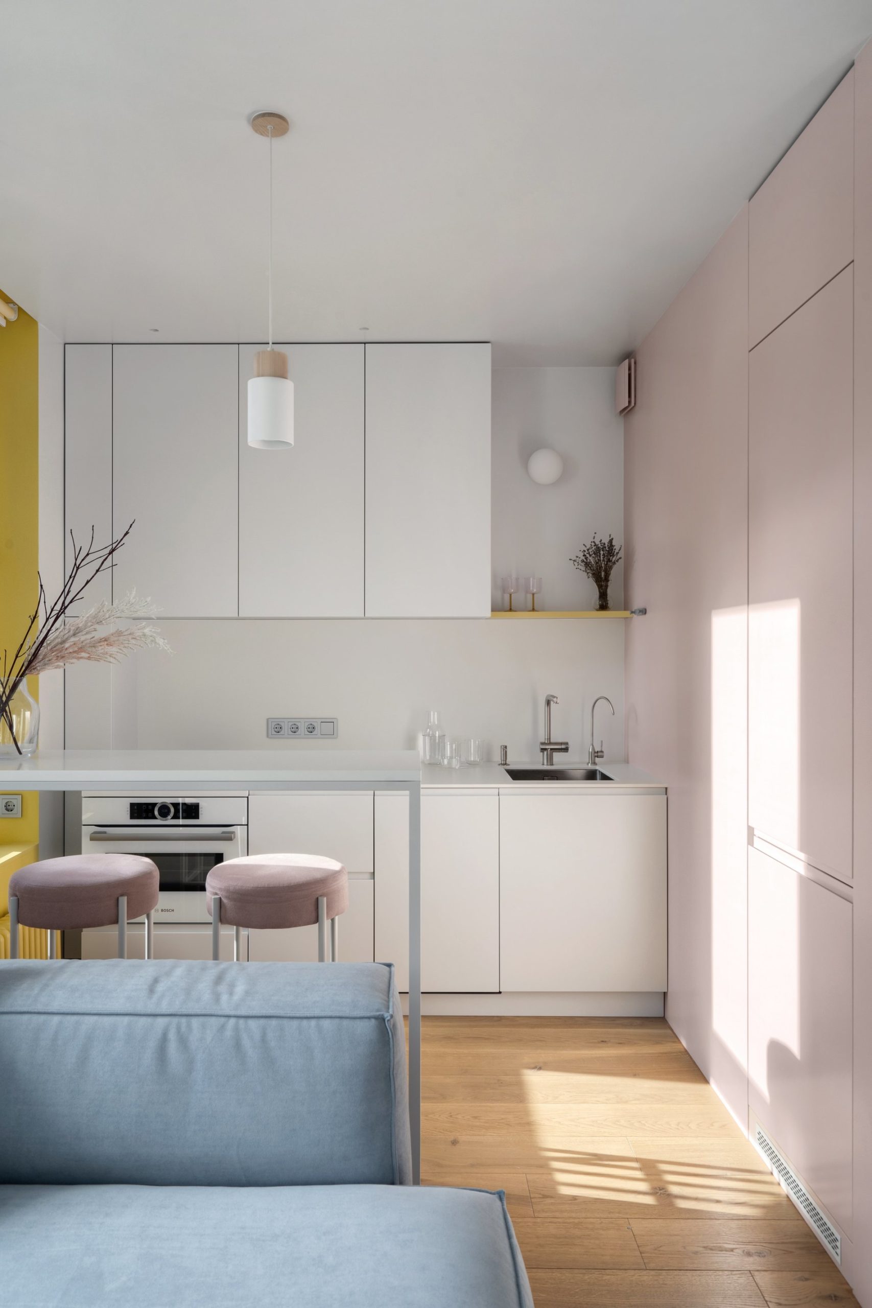 Pink and Yellow Small Apartment in Kyiv