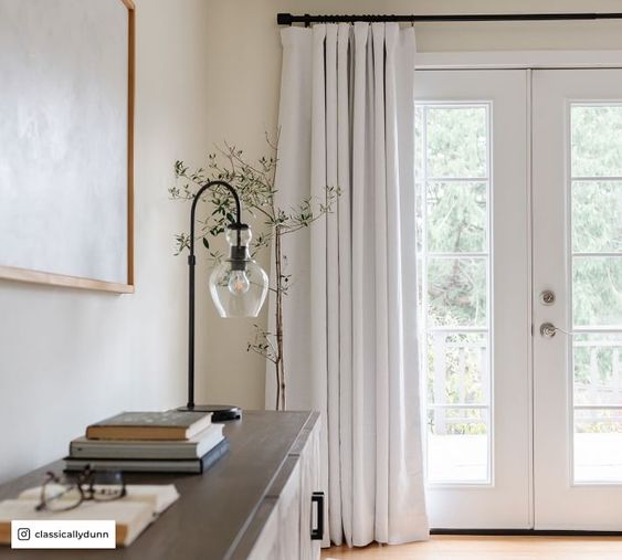 french door white Linen Blackout Curtain