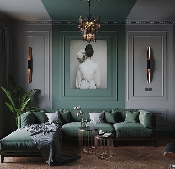 modern green dramatic living room design