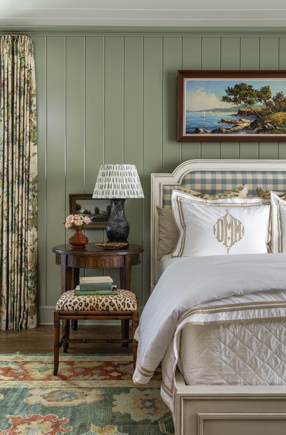 Southern green pistachio bedroom with luxury linen