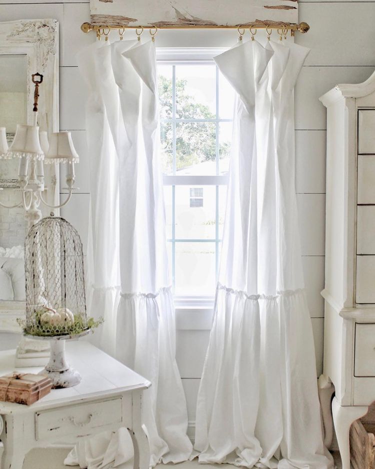 shabby chic living room with DIY white curtain