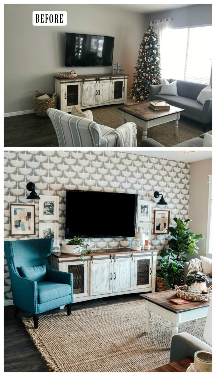 family room before and after wallpaper