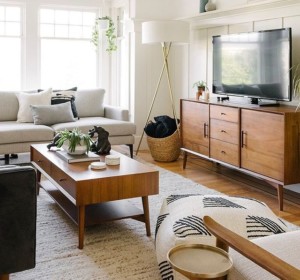 black and white minimalist mid century modern living room