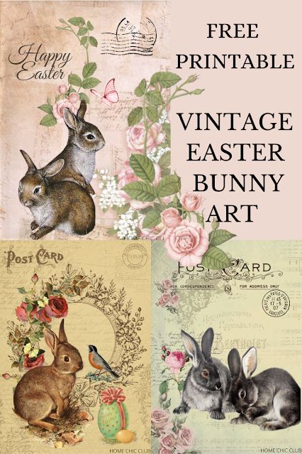 free printable vintage Easter bunny art cards