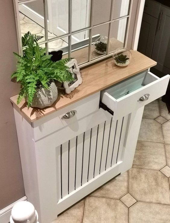 Bespoke radiator cover with draws & solid oak top
