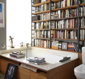 Bathroom Design Ideas for Bookloverswith large library and tub