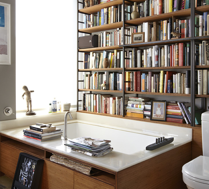 Bathroom Design Ideas for Bookloverswith large library and tub